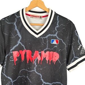 Black Pyramid Mens Crackle Print Jersey Shirt Red Drip Logo Black Medium